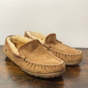 L.L. Bean Mens Suede Leather Slippers Real Lamb Fur Size 7M